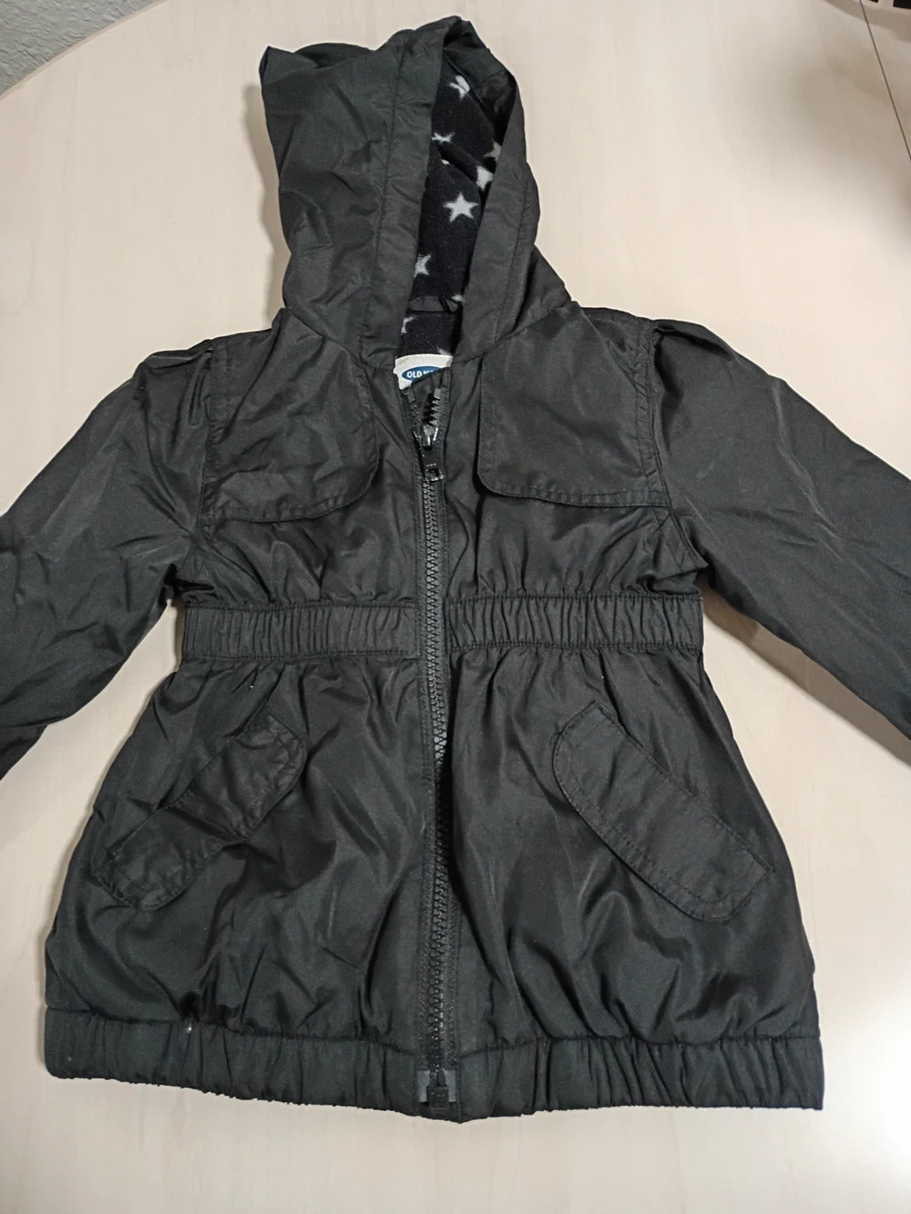 Old Navy Black Hooded Puffer Coat with Star-Print Lining Size 12-18 Mo.